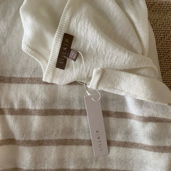 Lilla P stripe split neck tunic sweater - M/L - NWT - color: Linen Stripe - Picture 2 of 10